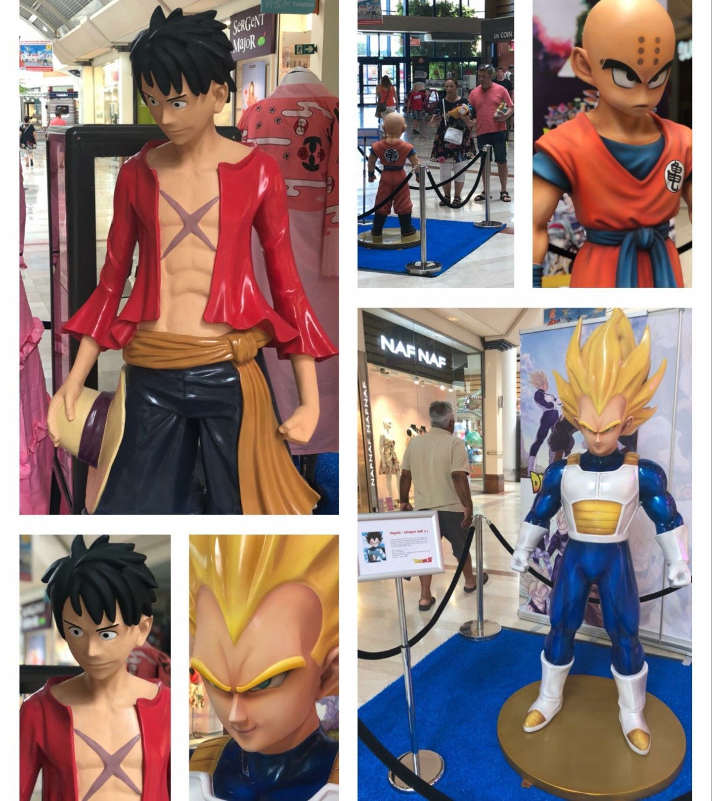 Un collage de imágenes de varios personajes de anime, incluidos Luffy y Vegeta.