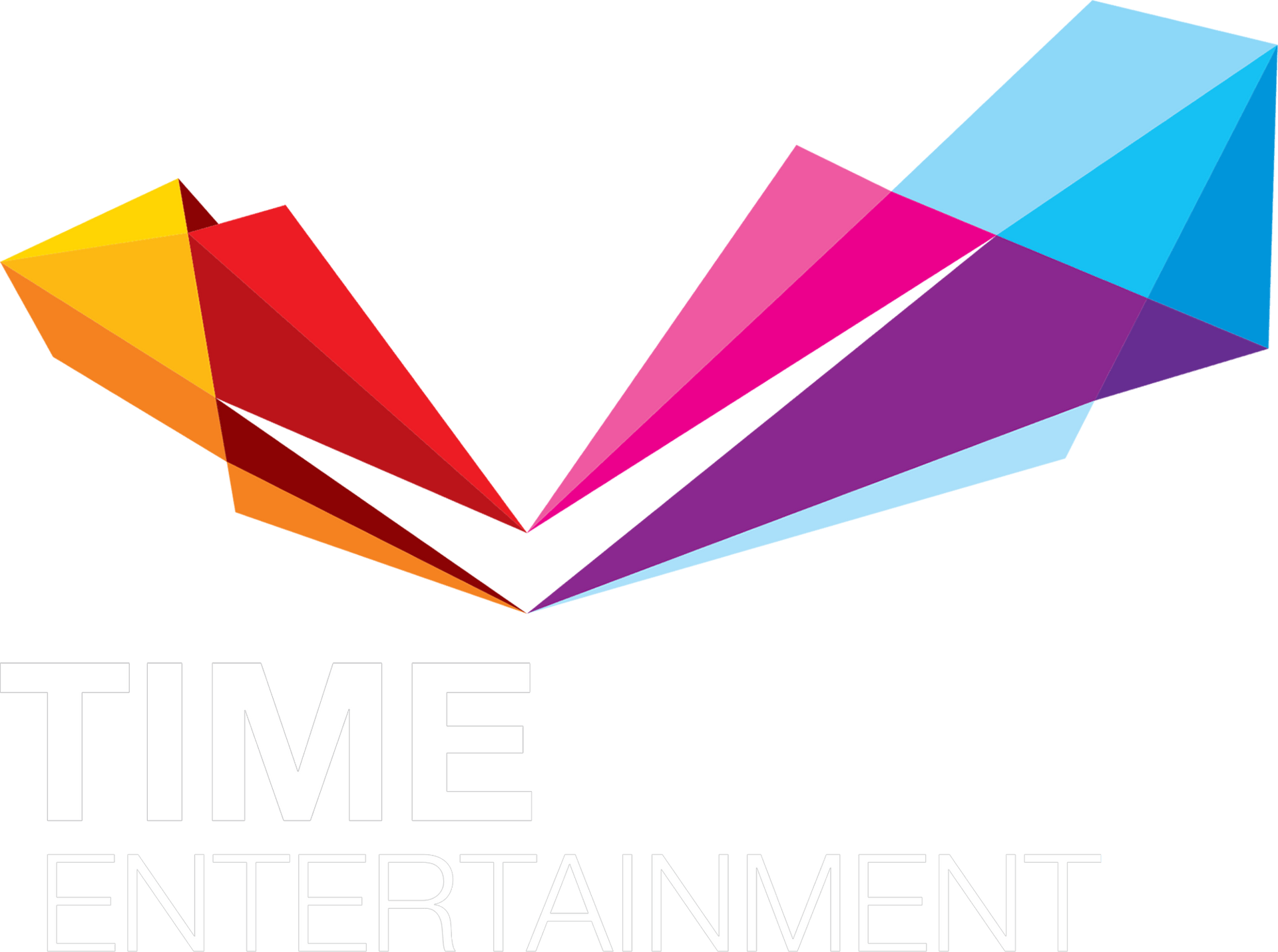 Un logotipo colorido para una empresa llamada Time Entertainment.