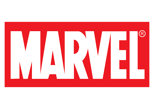 Un logotipo de Marvel rojo y blanco sobre un fondo blanco.