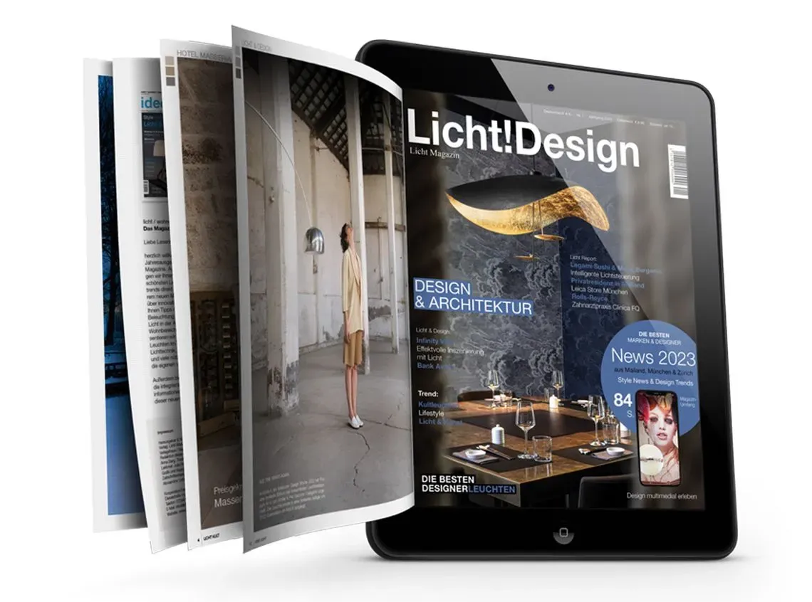 ein Tablet zeigt eine Zeitschrift mit dem Titel lichtdesign
