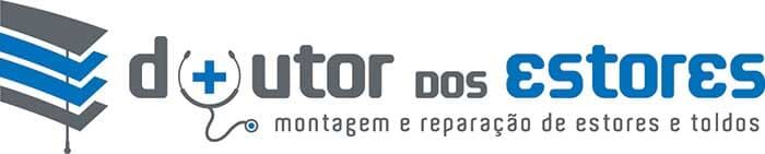 Logo for "Doutor dos Estores," showing a stethoscope, a blue cross, and text.