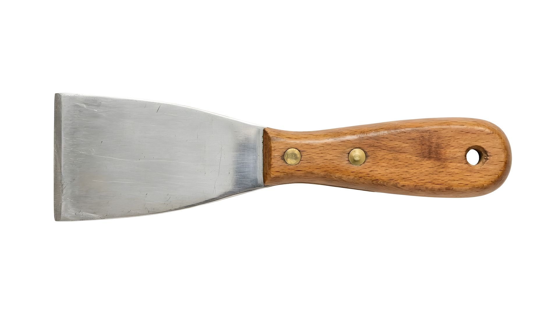 Couteau à mastic en métal avec manche en bois.