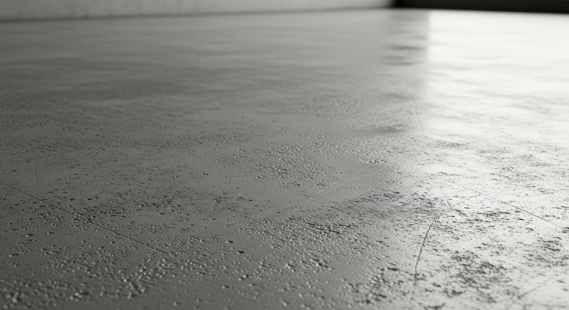 Sol en béton nu à la surface brillante avec un mur en arrière-plan flou.