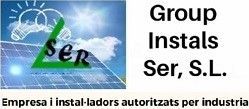 Logotipo para Grupo Instals Ser, SL que muestra paneles solares, bombillas, nubes y un diseño 
