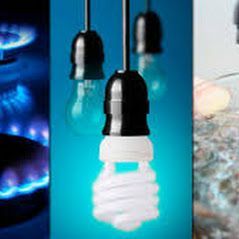 Llamas de gas, bombillas (encendidas y apagadas) y encimera de granito.