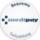 Medipay-Logo mit dem Schriftzug „Teilzahlung“ in Blau und Schwarz auf weißem Hintergrund