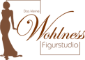 Braunes Logo mit Silhouette, Herzlinie und dem Text &bdquo;Wellness Figurstudio&ldquo;