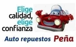 Logo de Auto Repuestos Peña con coche rojo y texto “Elige calidad, elige confianza”