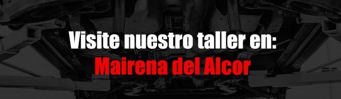 Texto promocional en español: “Visite nuestro taller en Maireana del Alcor” sobre fondo oscuro.
