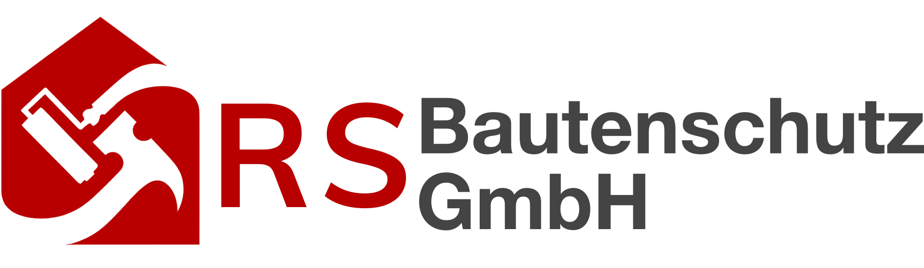 Logo mit roter Hausform, Hammer, Farbrolle und dem Schriftzug &bdquo;RS Bautenschutz&ldquo;.