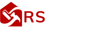 Rotes Hauslogo mit Hammer und Farbrolle im Inneren; weißer Text: