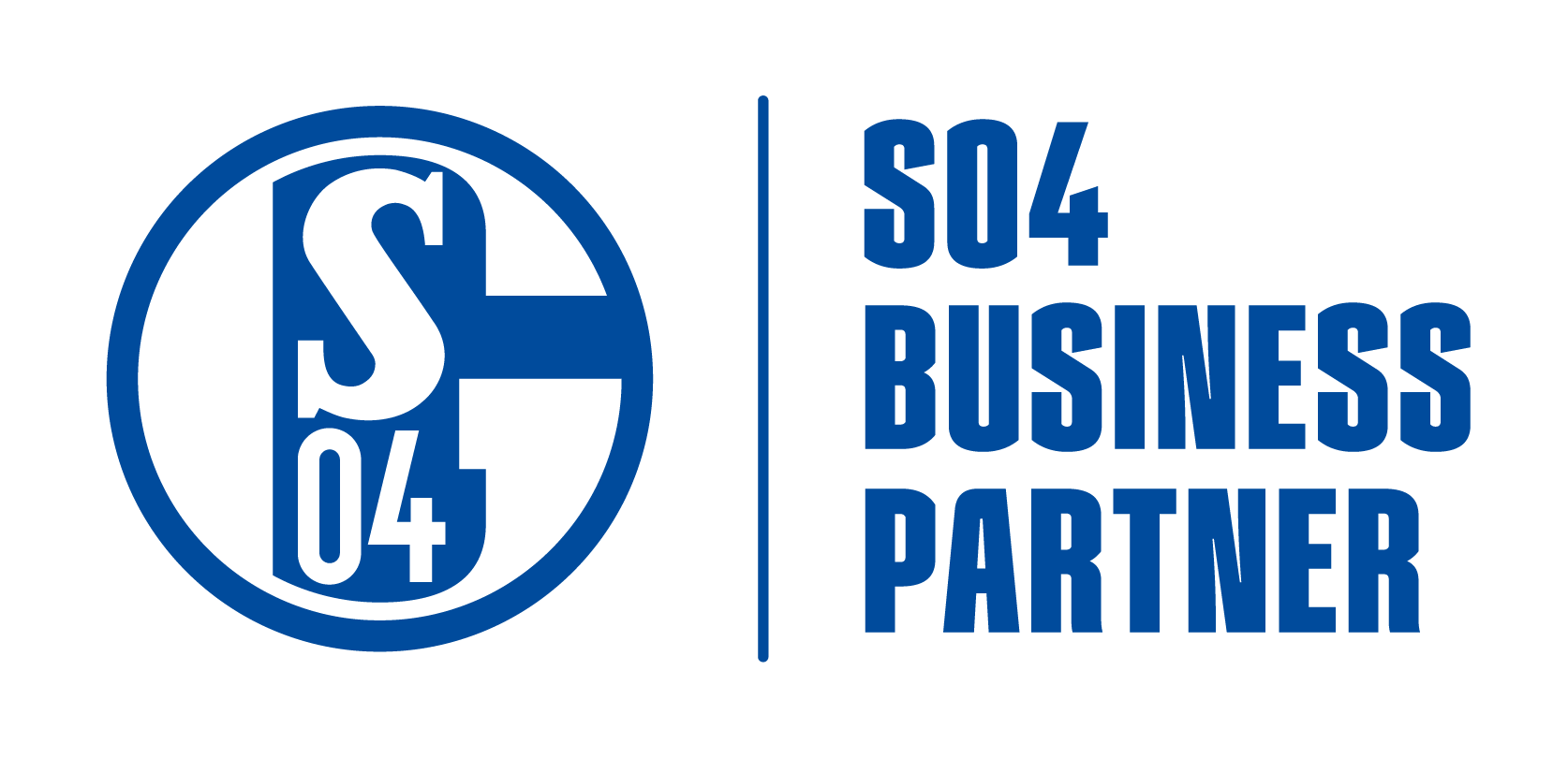 Logo des FC Schalke 04 mit dem Schriftzug „S04 BUSINESS PARTNER“. Farben: Blau und Weiß.