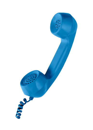 Un téléphone bleu.