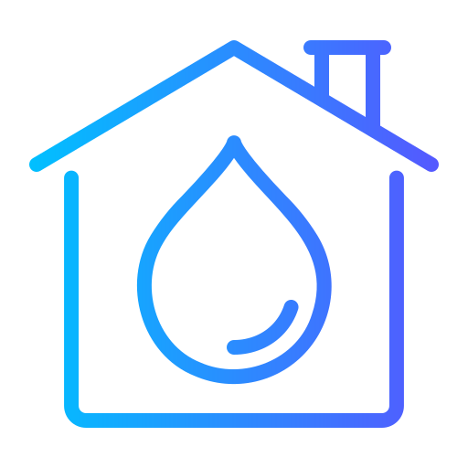 Une maison avec une goutte d'eau.