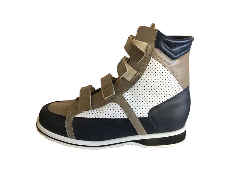 Chaussure orthopédique montante à scratch beige, marine et noire