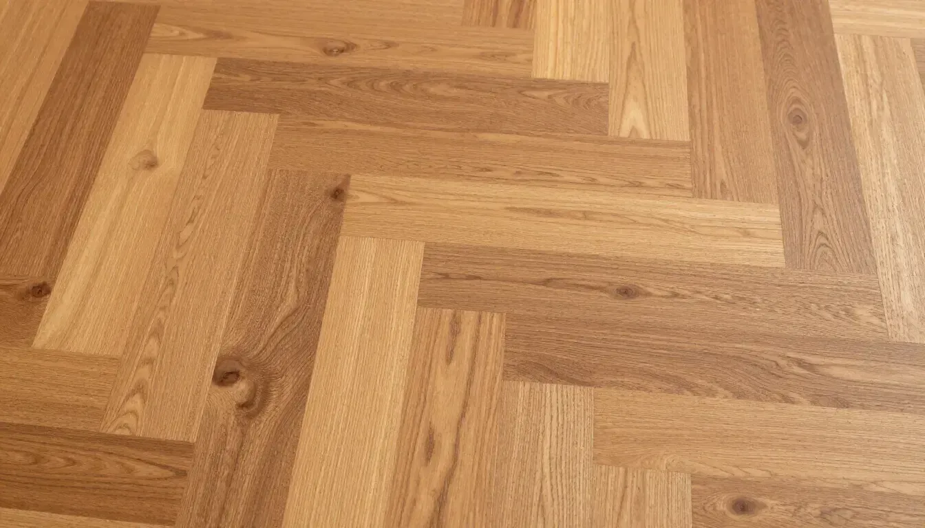 Detalle del acabado y la textura de un suelo de parquet