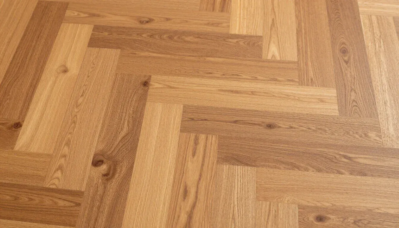 Detalle del acabado y la textura de un suelo de parquet