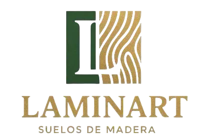 Logotipo de LAMINART con un &iacute;cono de "L" dividido (verde a la izquierda, veta de madera dorada a la derecha) 