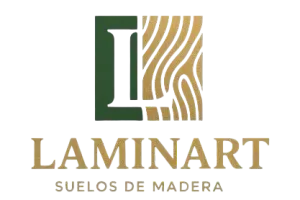 Logotipo de LAMINART con un &iacute;cono de "L" dividido (verde a la izquierda, veta de madera dorada a la derecha) 