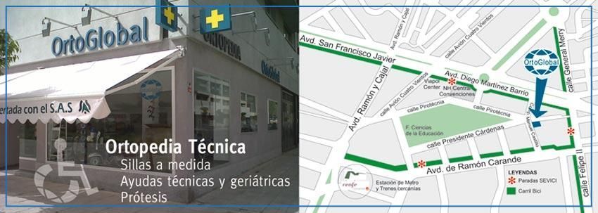 Un mapa que muestra la ubicación de una tienda llamada ortopedia tecnica