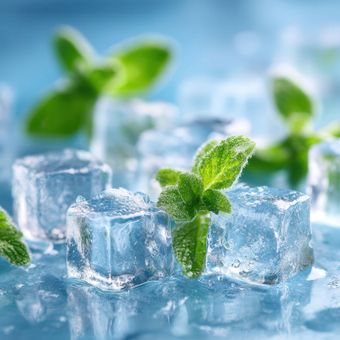 Des glaçons et de la menthe