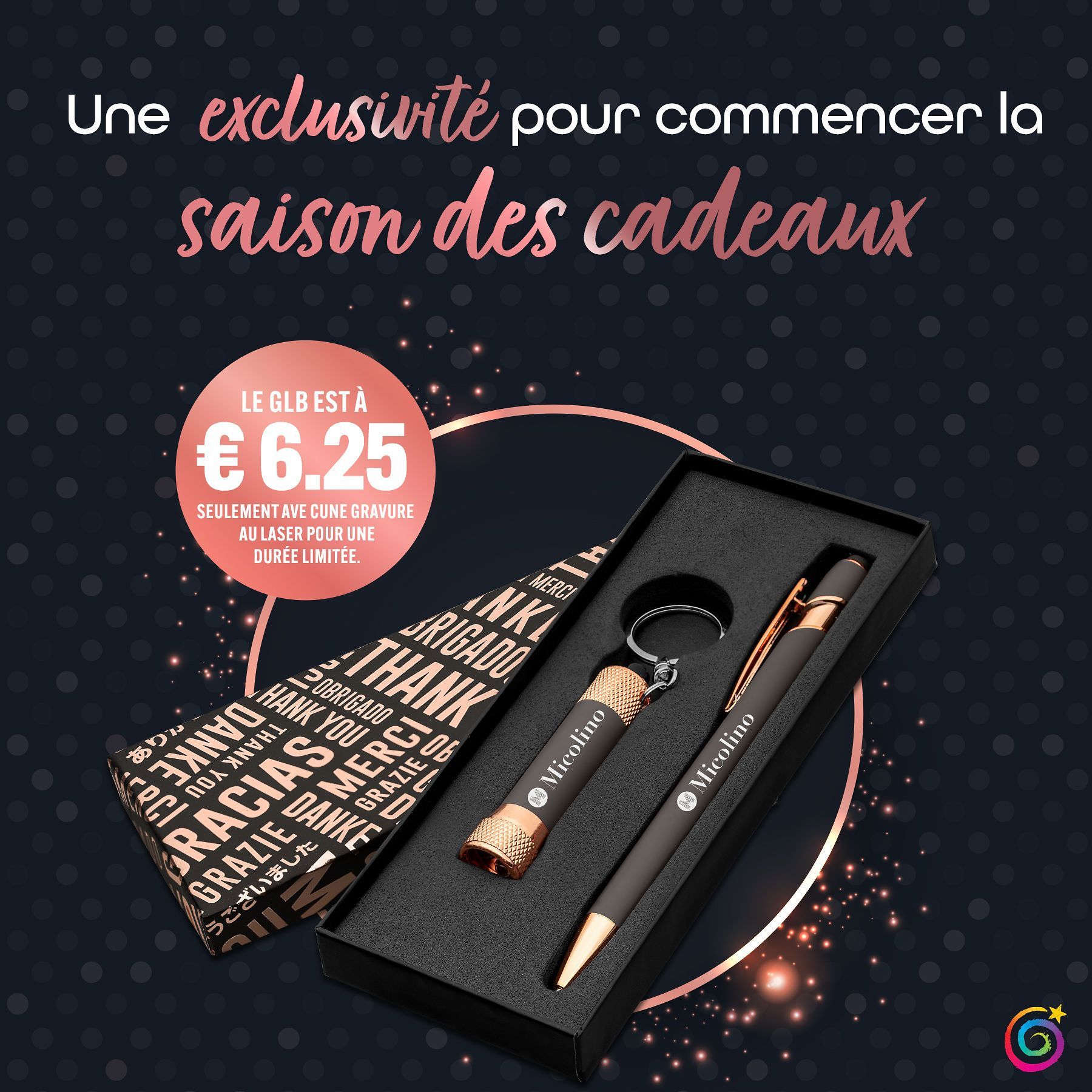 Boîte avec un stylo et une lampe personnalisé