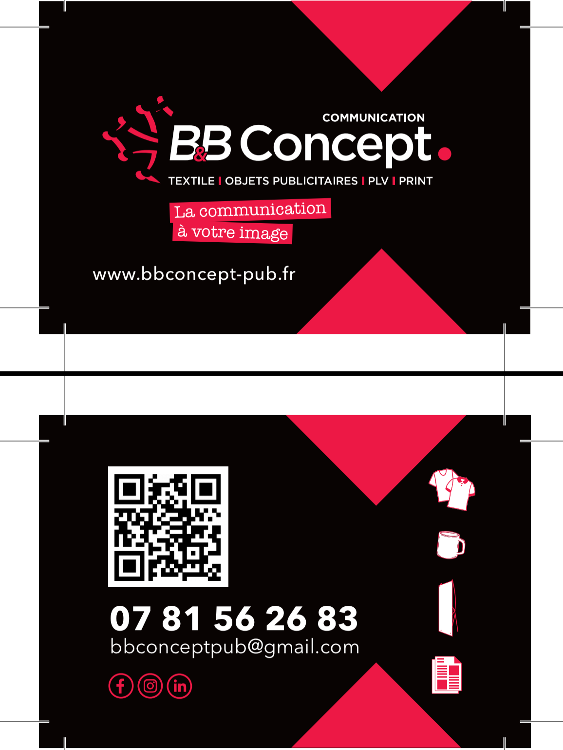 Carte de visite recto et verso b&b concept avec bord de découpe