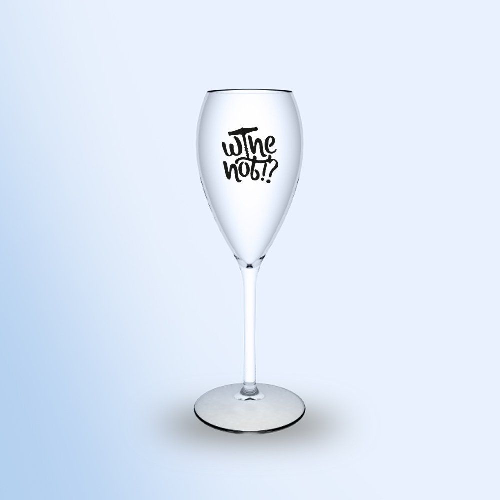 Verre à pied avec slogan en noir