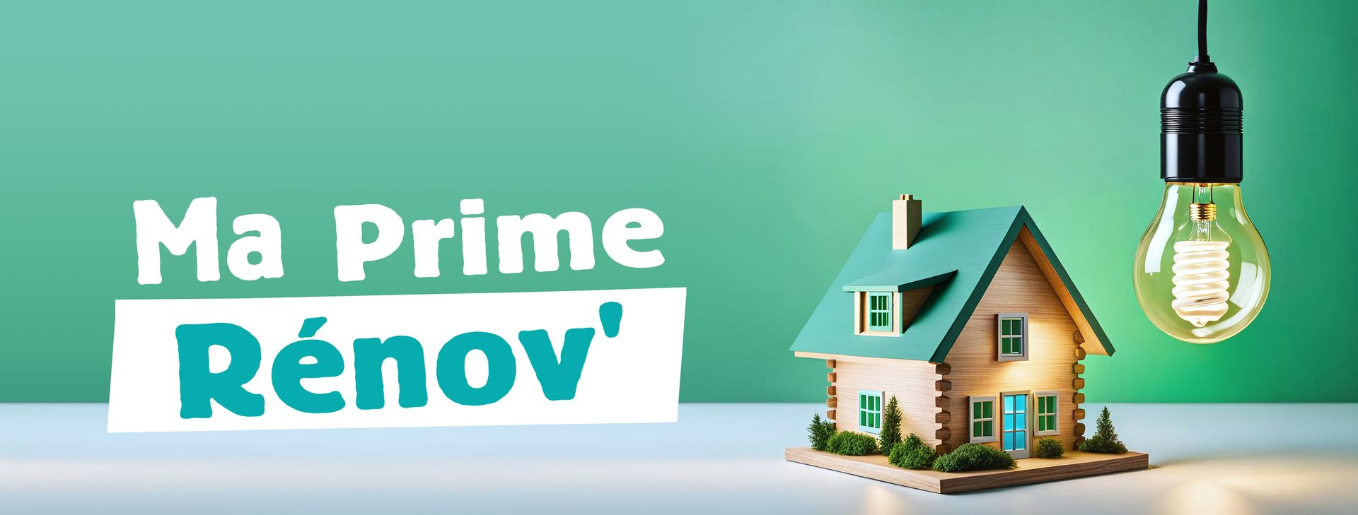 Petite maison en bois avec l'inscription de la prime rénov'