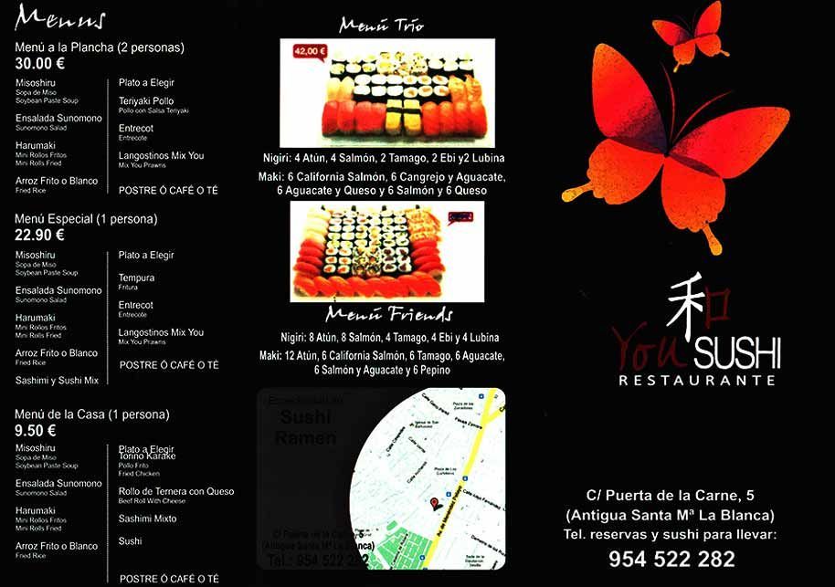 Un menú para un restaurante llamado yo sushi