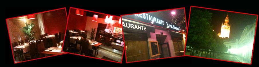 Un collage de imágenes muestra un restaurante por la noche.