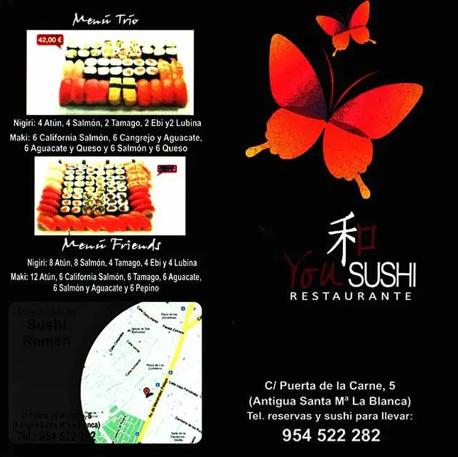 Un menú para un restaurante llamado yo sushi