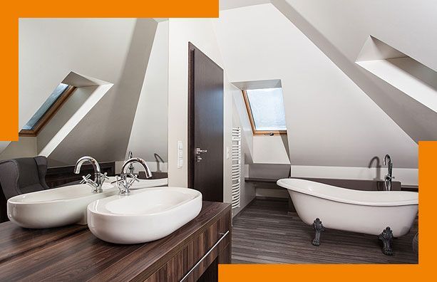 Une salle d'eau contemporaine sous des combles