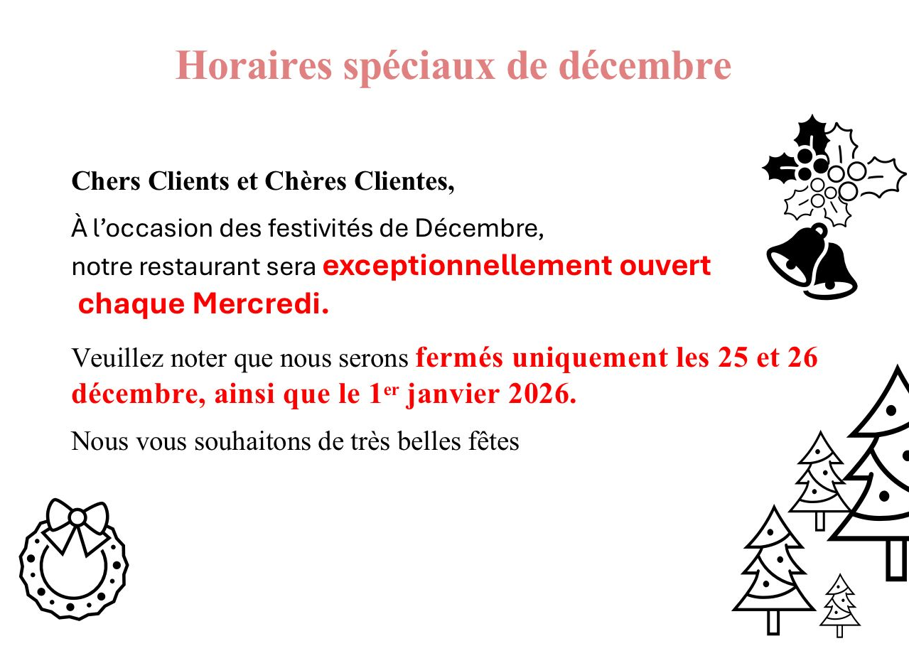 Horaire spécial décembre : Restaurant asiatique Li Garden