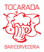 Un logotipo rojo y blanco para un bar / cervecería.