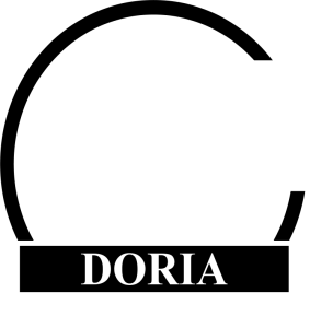 DORIA logo with a black circular arc above a black rectangle containing white text