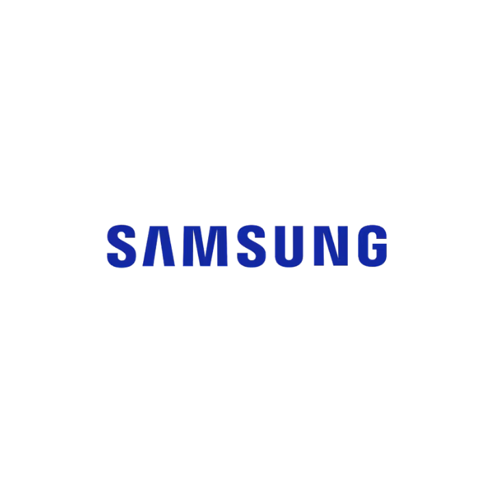 Logotipo de Samsung en texto azul sobre fondo blanco.