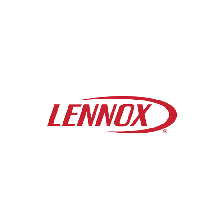 Logotipo de Lennox: texto rojo en un óvalo sobre un fondo blanco.