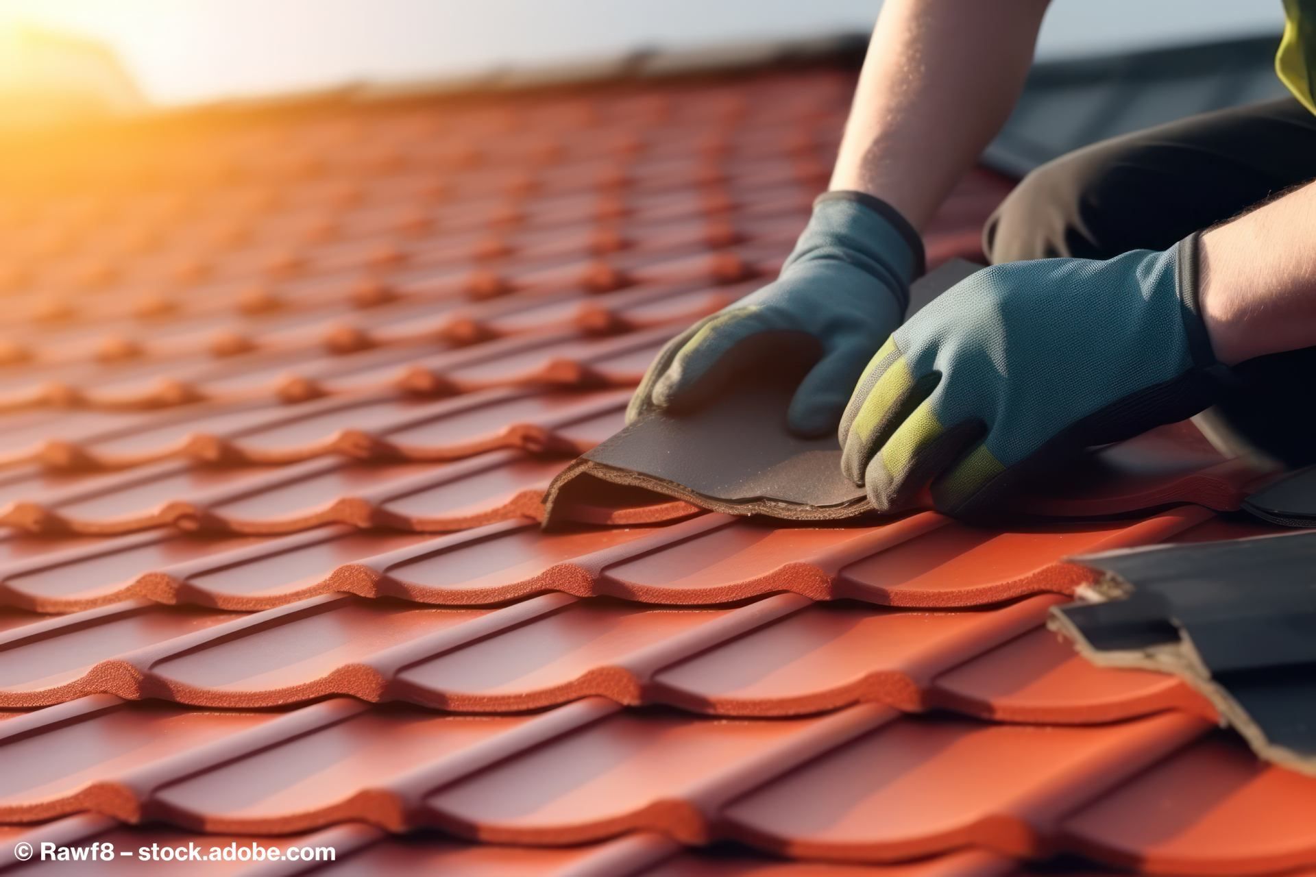 Dachdecker arbeitet am Dach