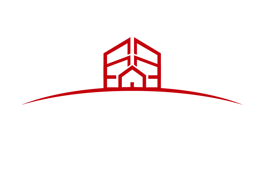 Logotipo para Neovicons: ícono de edificio rojo encima del nombre en gris, con "Proyectos Urbanísticos" debajo.