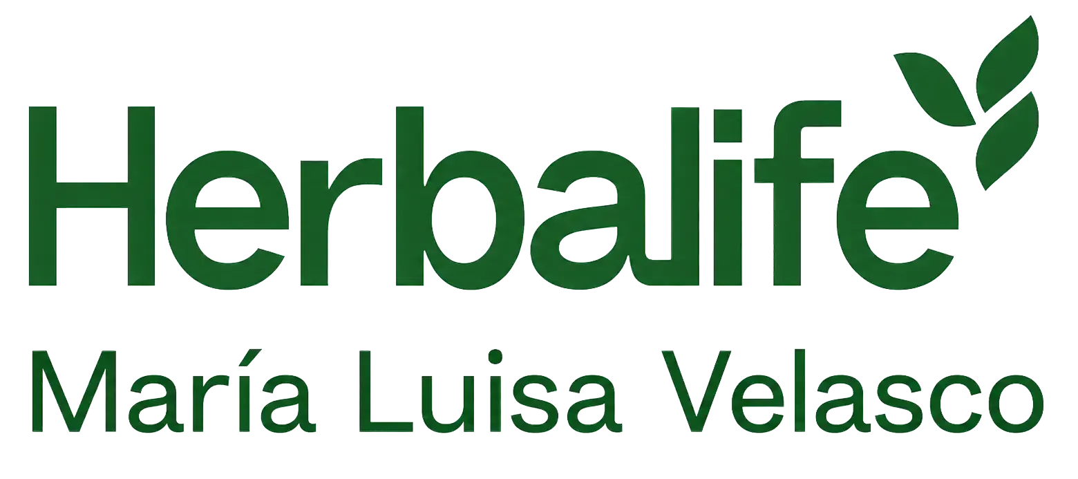 Logotipo de Herbalife en verde con el nombre de Mar&iacute;a Luisa Velasco debajo.