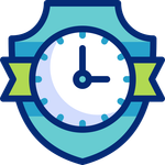 Quadrante dell'orologio all'interno di uno scudo blu con nastro verde.