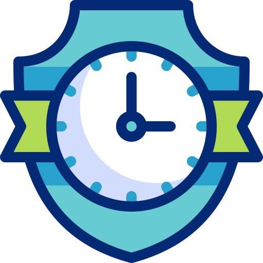 Quadrante dell'orologio all'interno di uno scudo blu con nastro verde.