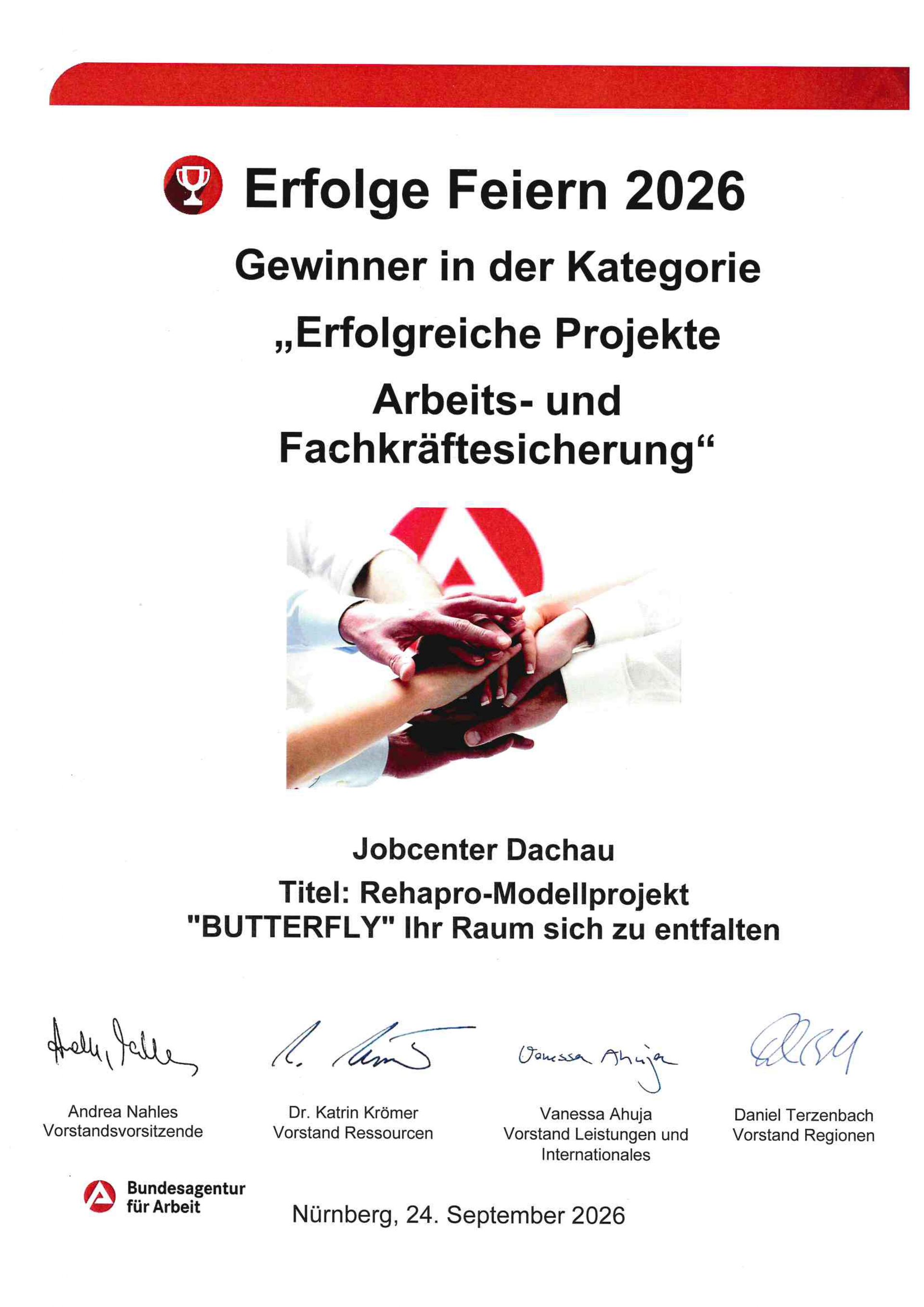 Auszeichnung Projekt BUTTERFLY Zertifikat Auszeichnung Projekt BUTTERFLY Zertifikat