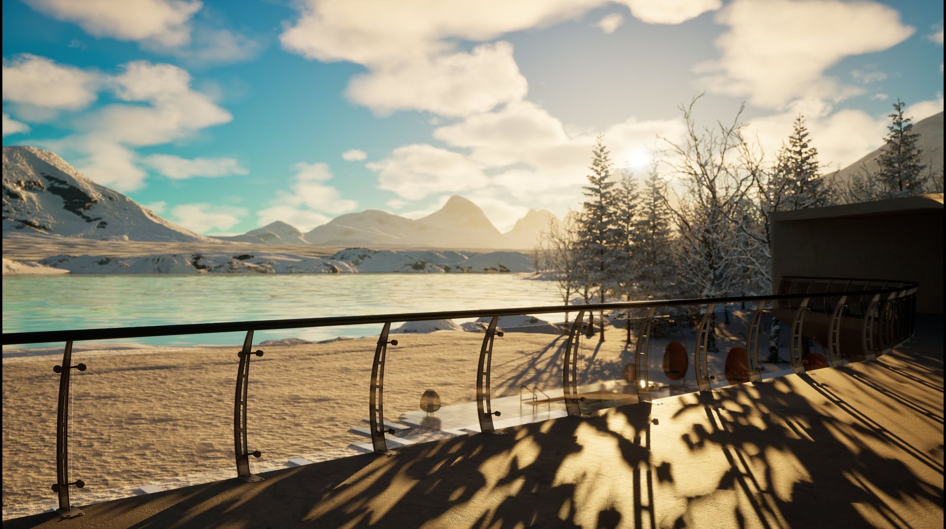 Un gran edificio blanco se encuentra en medio de un exuberante campo verde.