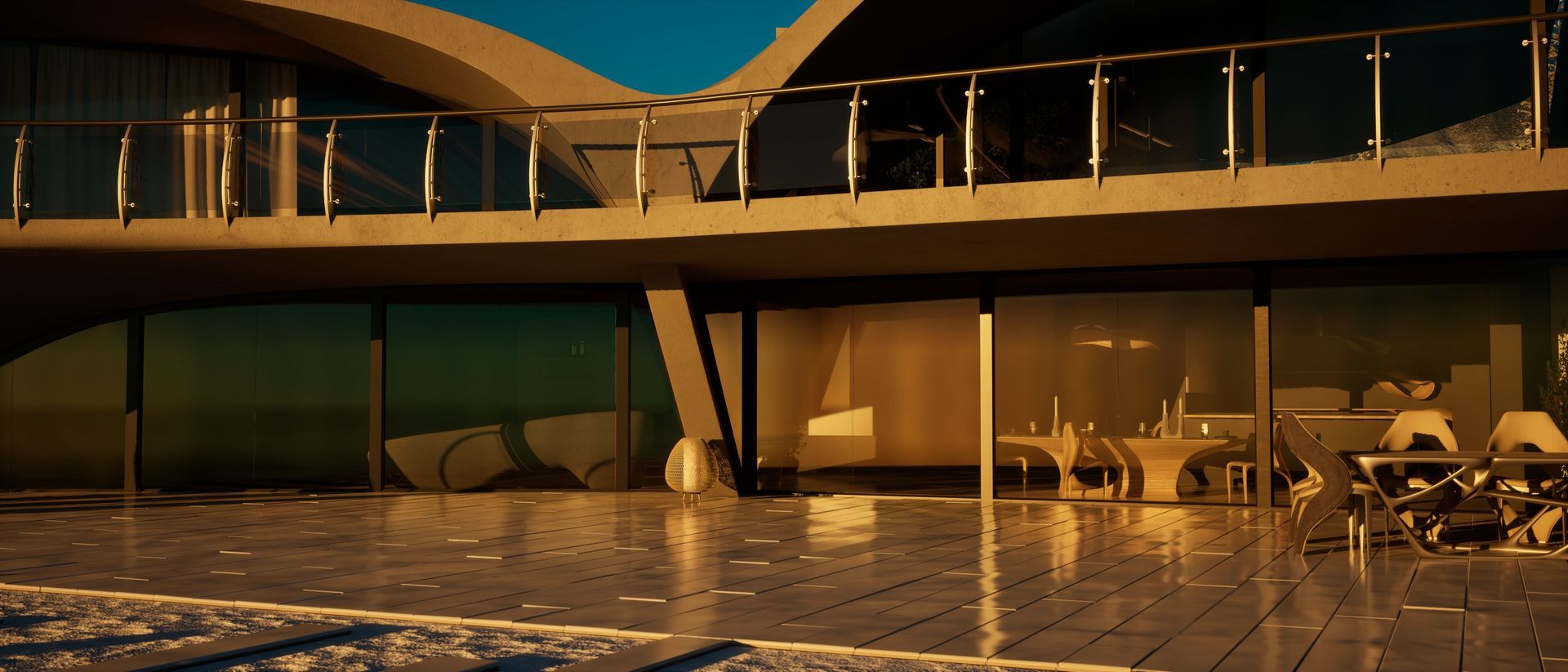 Una casa grande con piscina delante de ella.