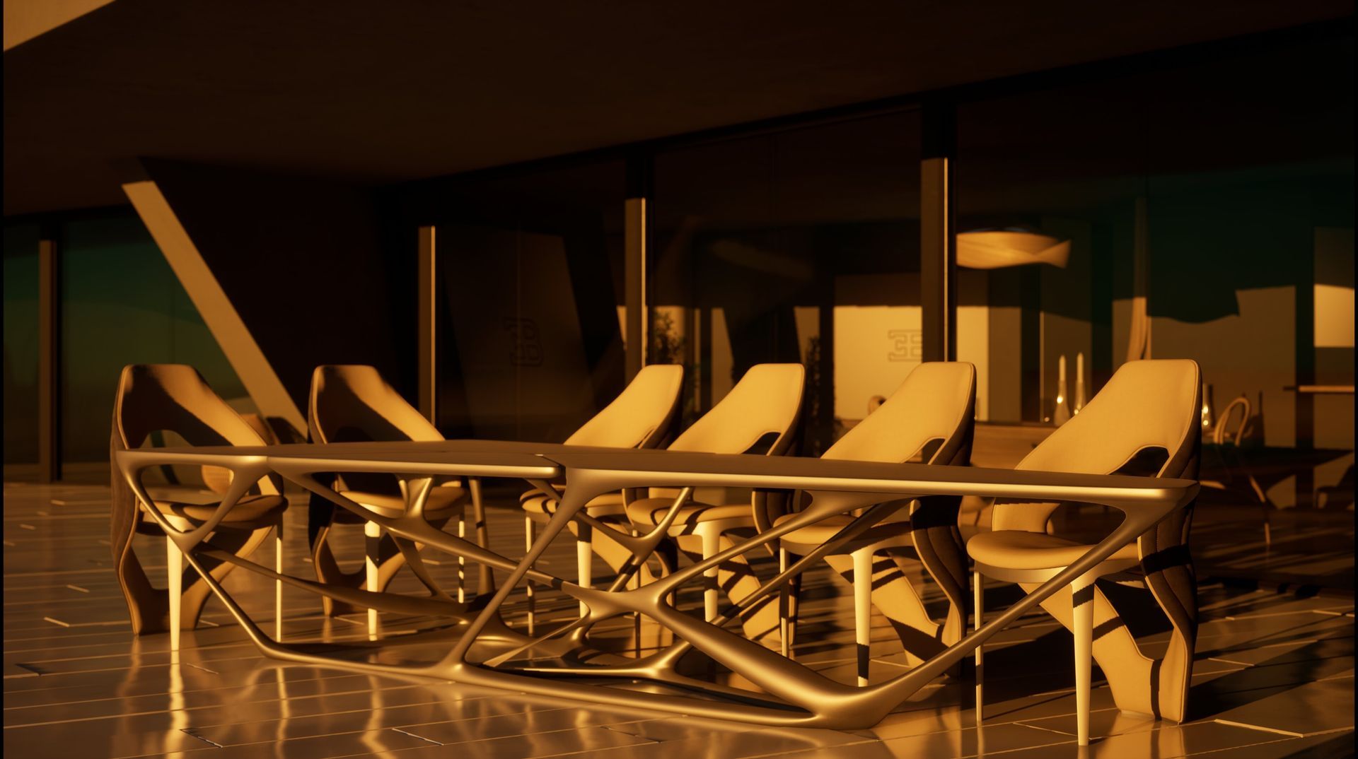 Una habitación con muchas sillas y una mesa