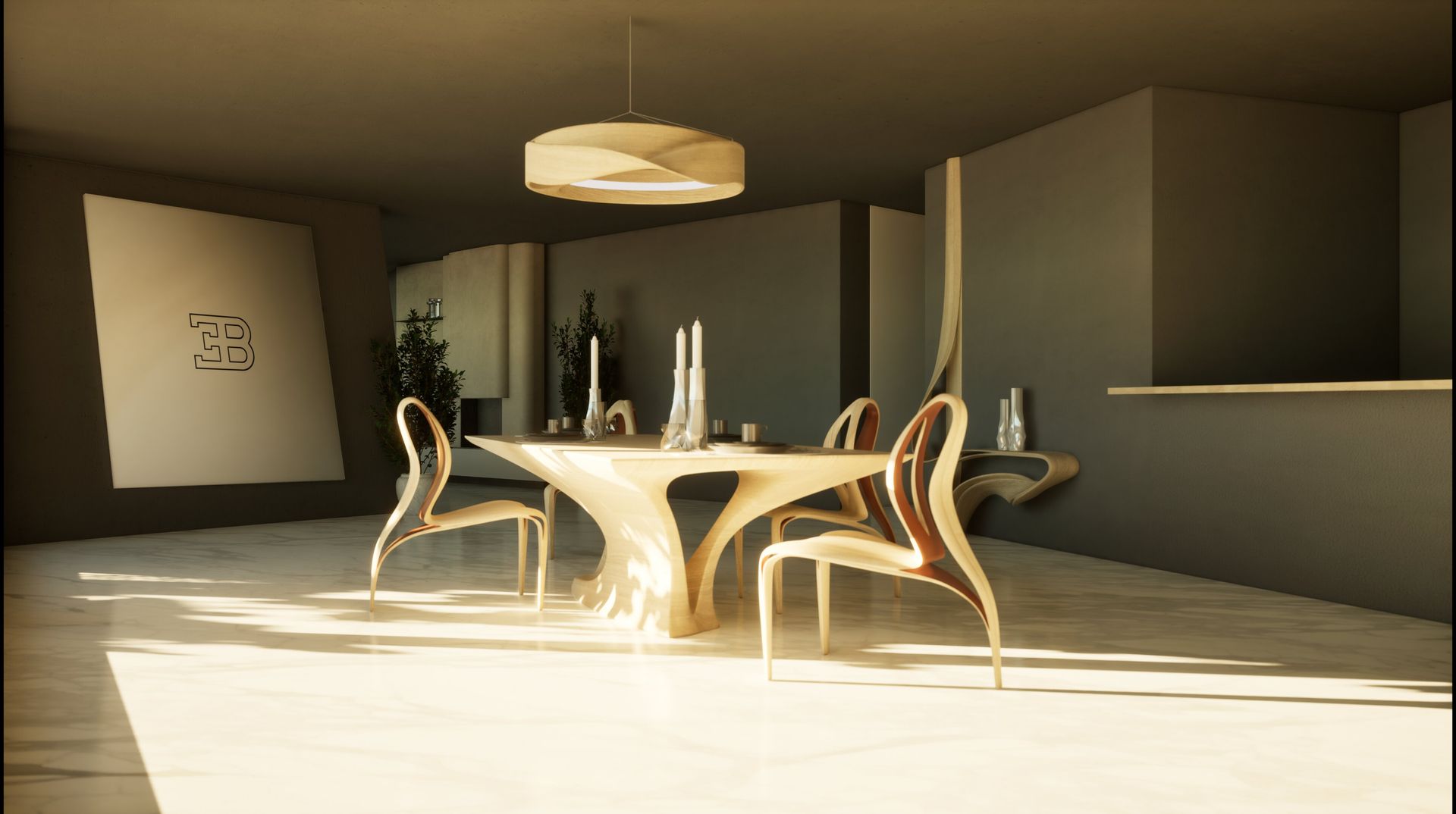 Un comedor con una mesa y sillas.