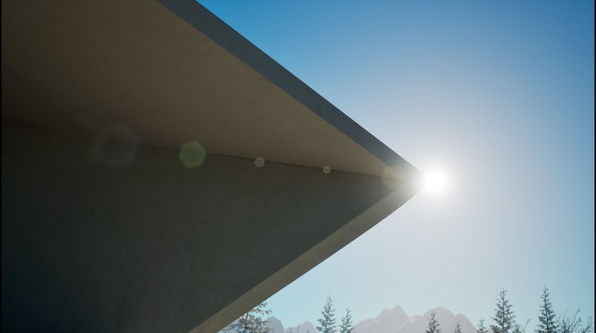 El sol brilla a través del techo de un edificio.