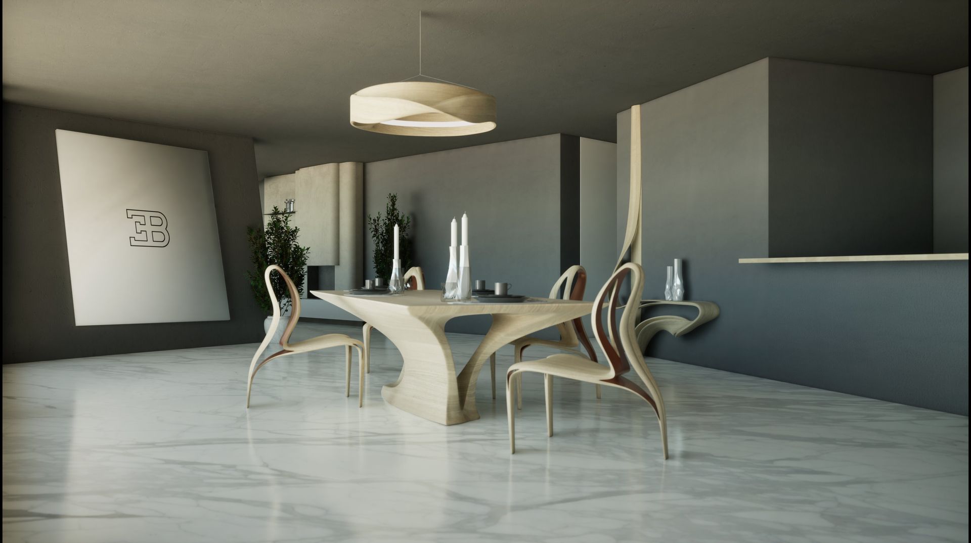 Un comedor con una mesa y sillas.